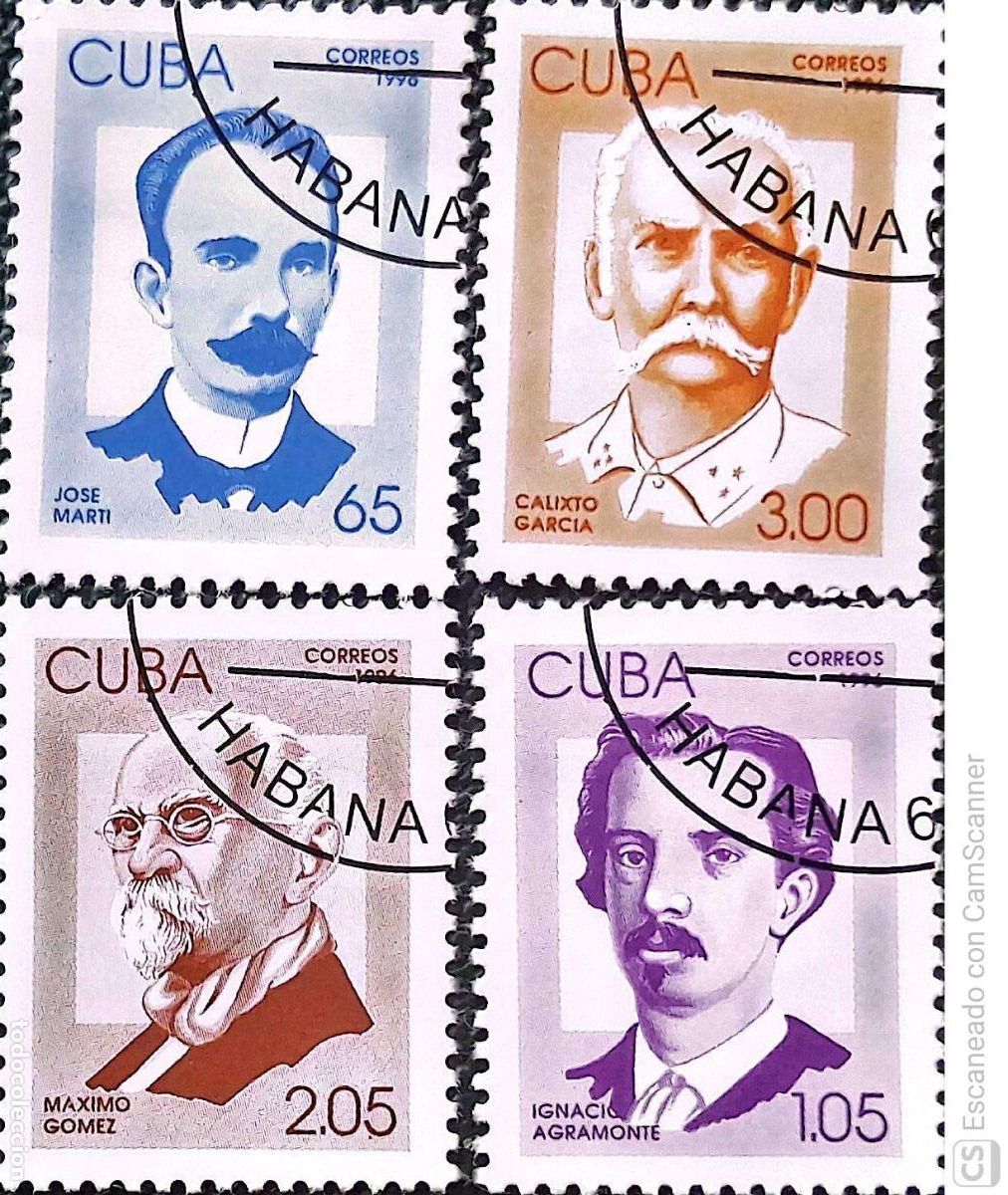 Sellos: Cuba. 3505, 3507/09 Patriotas cubanos: Jos&eacute; Mart&iacute;, Ignacio Agromonte, M&aacute;ximo G&oacute;mez y Calixto Garc&iacute;a