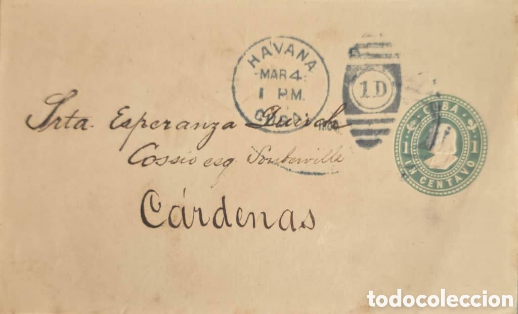 Sellos: Cy) 1906 Cuba &ndash; Historical envelope/postcard addressed to &ldquo;Sta. Esperanza P&eacute;rez, Casa eq.