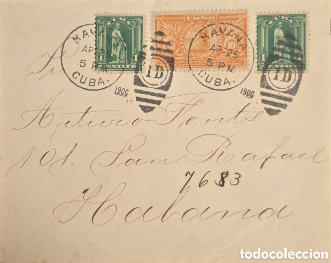 Sellos: Cy) 1900 Cuba &ndash; Historical envelope/postcard addressed to &ldquo;Arturo Fonte, 101 San Rafael, Habana