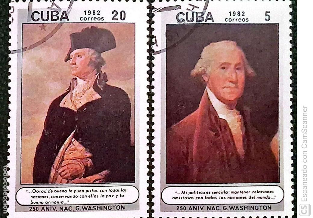 Sellos: Cuba. 2406/07 Aniversario nacimiento de George Washington: Retratos/Cuadros. 1982. Sellos usados y