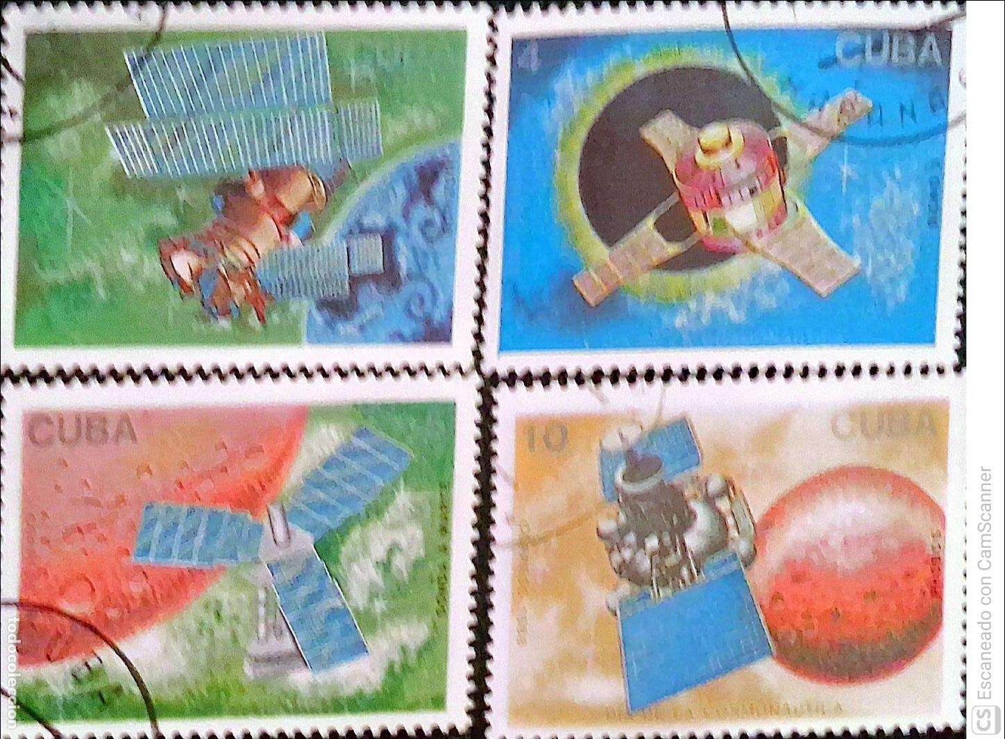 Sellos: Cuba. 2840, 2842/44 D&iacute;a de la astron&aacute;utica: Sat&eacute;lites diversos de origen sovi&eacute;tico. 1988. Sellos usa