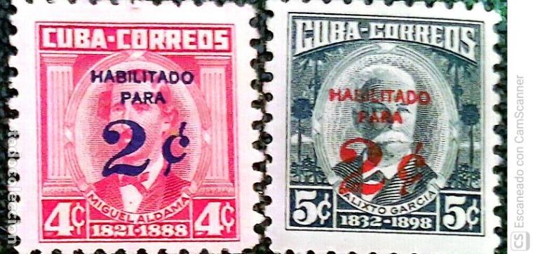 Sellos: Cuba. 528/29 Sellos de 1954/56 sobrecargados: Miguel Aldama y Calixto Garc&iacute;a. Sellos nuevos con char