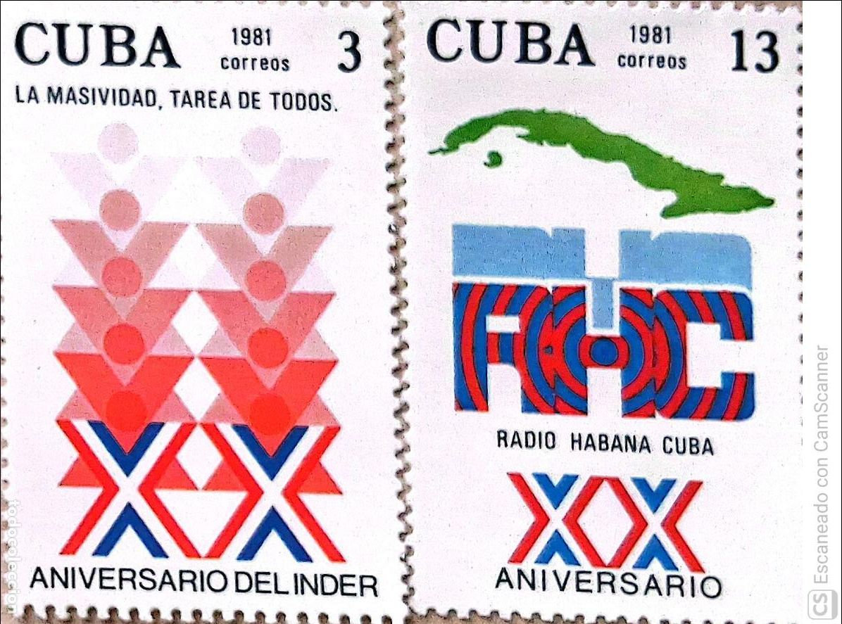 Sellos: Cuba. 2283/84 Aniversarios de organismos del Estado: Instituto nacional de deportes y Radiodifusi&oacute;n