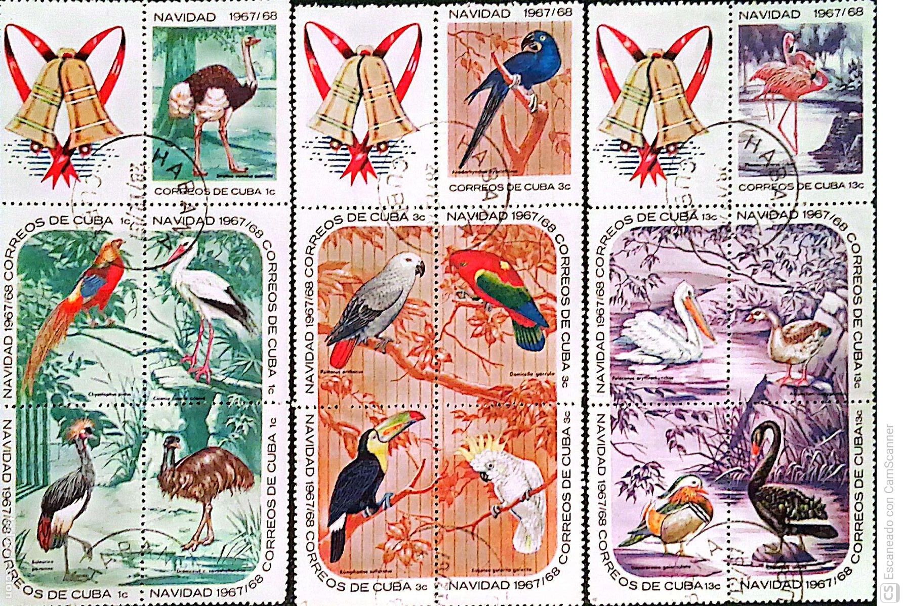 Sellos: Cuba. 1186/1200 Navidad: P&aacute;jaros. 1967. Sellos usados y numeraci&oacute;n Yvert.