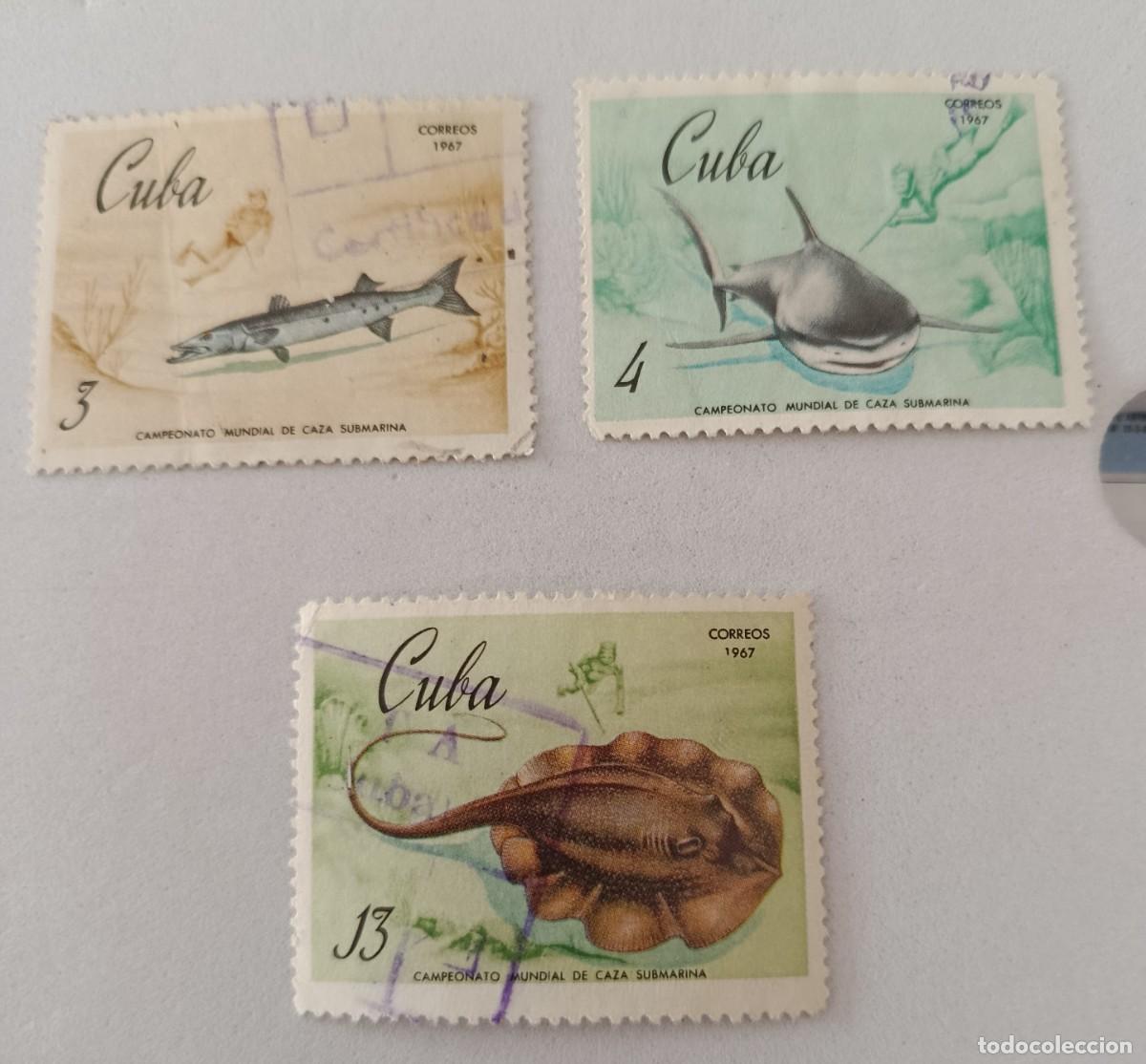 Sellos: Sellos Cuba 1967, Compeonato mundial de pesca submarina. edifil 1515, 1516 y 1518.