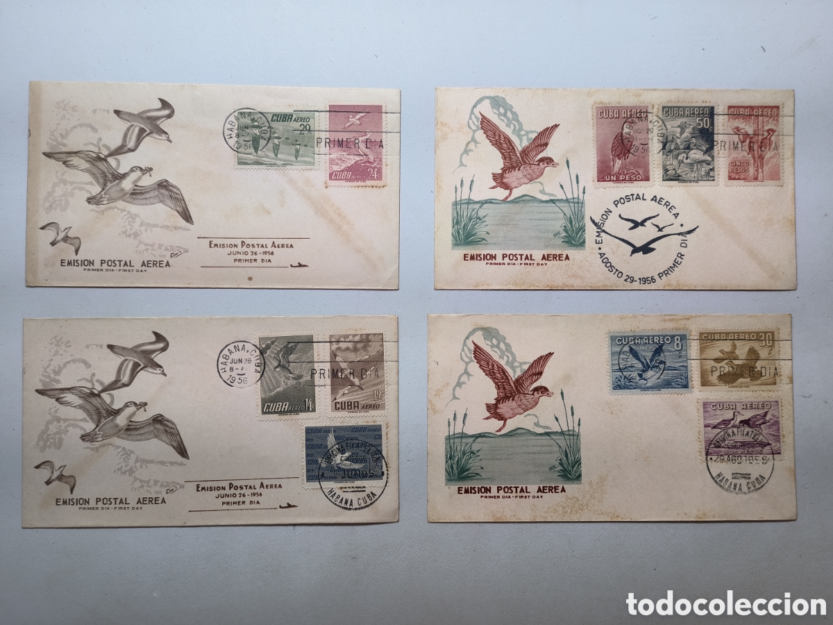 Sellos: Cuba,sobres primer d&iacute;a primera y segunda parte serie de las aves de 1956.