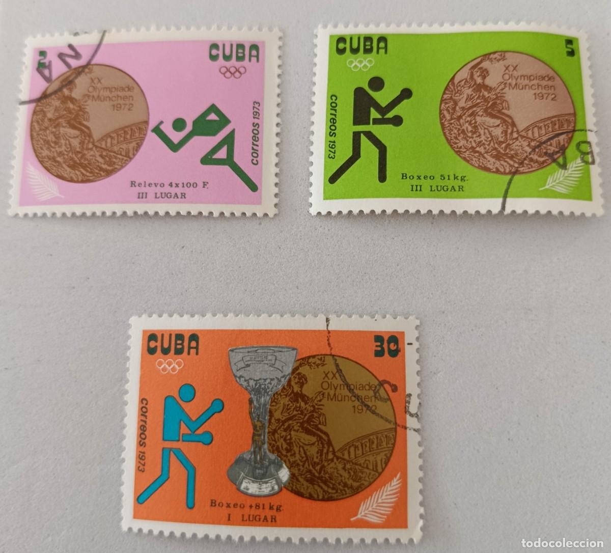 Sellos: Sellos Cuba 1973, Victorias ol&iacute;mpicas cubanas en Munich. edifil 2008, 2011 y 2013.