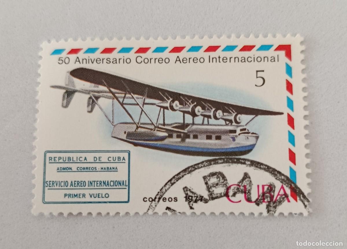 Sellos: Sellos Cuba 1977, 50 aniversario del correo a&eacute;reo internacional, edifil 2418
