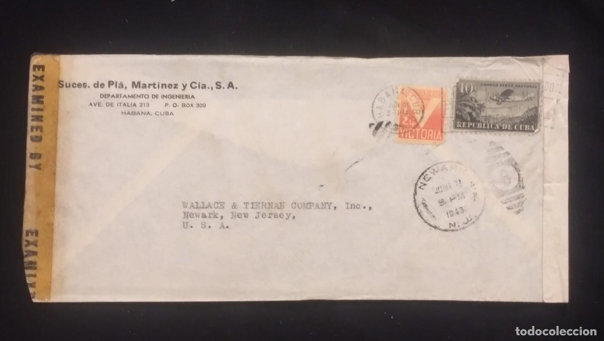 Sellos: TS) 1943 CUBA, CENSORSHIP,CANCELLATION SLOGAN, AIRMAIL, COVER SENT FROM HAVANA TO NEW JERSEY, USA.