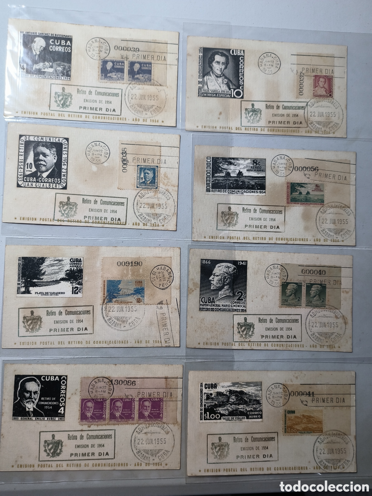 Sellos: Cuba,muy raro juego de tarjetas de primer d&iacute;a serie retiro comunicaciones 1954
