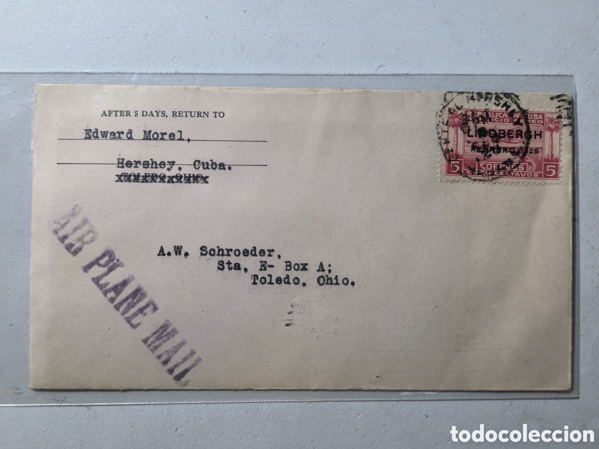Sellos: Cuba,sobre circulado por correo a&eacute;reo,sello vuelo lindbergh,1928
