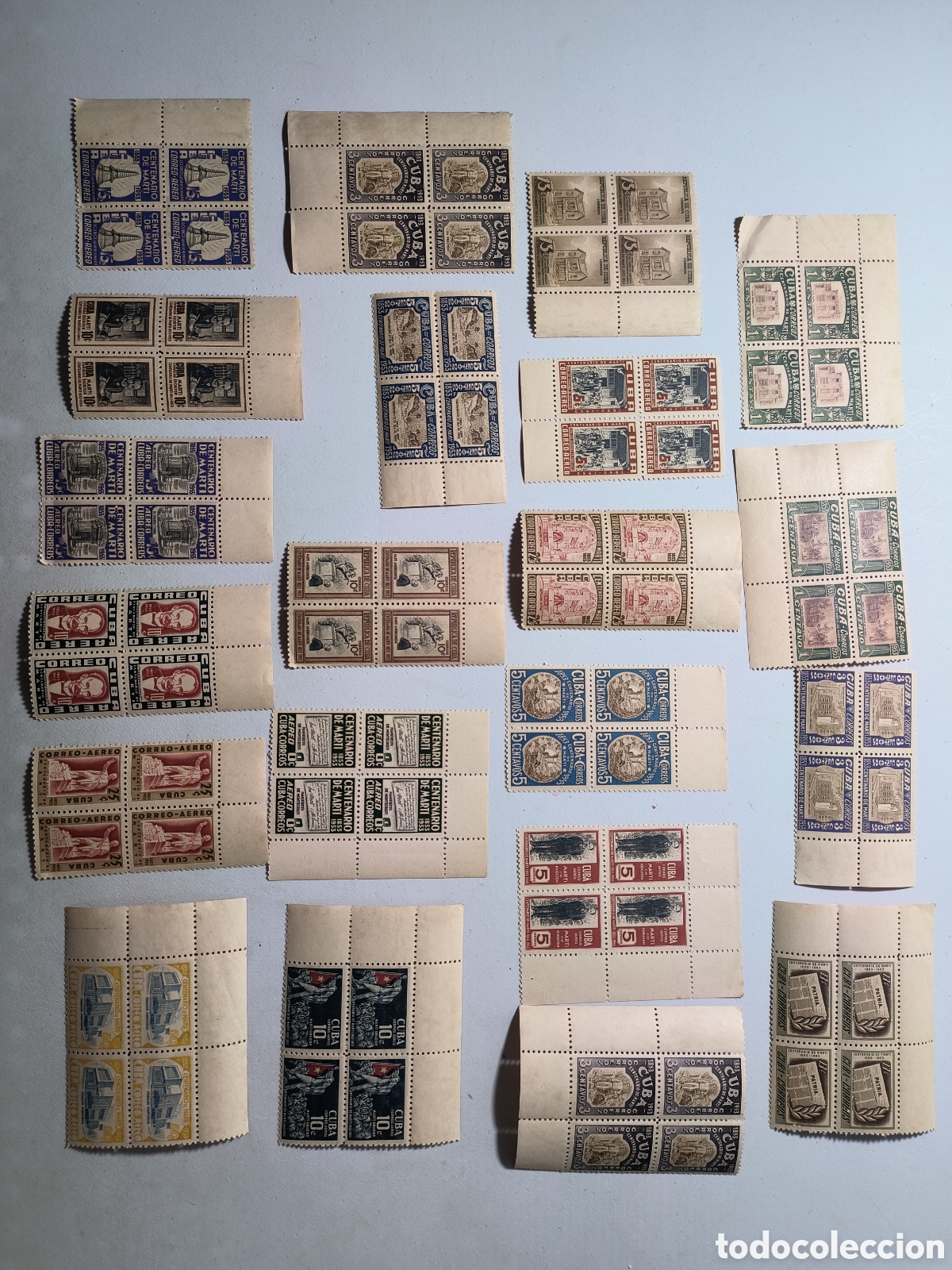 Sellos: Cuba, serie completa en bloques de 4, centenario de Mart&iacute;,1953