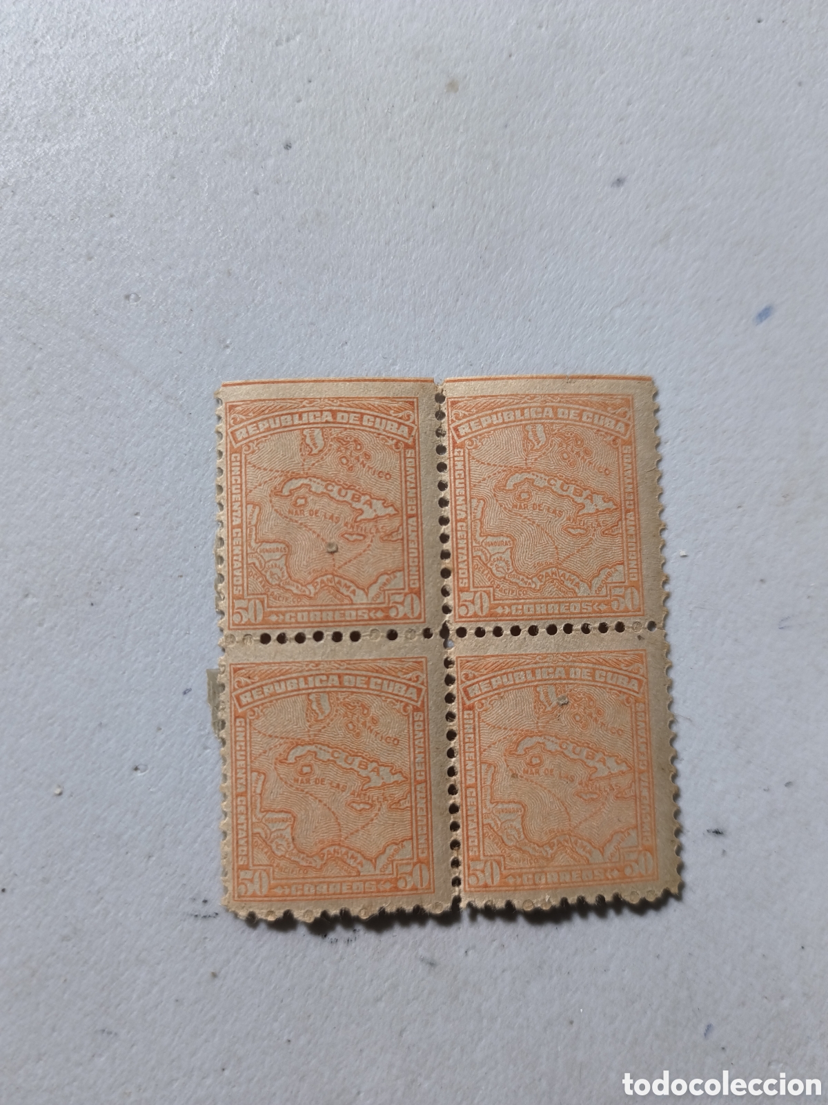 Sellos: Cuba, espectacular y raro bloque de 4 sello 50 cents serie mapitas 1914