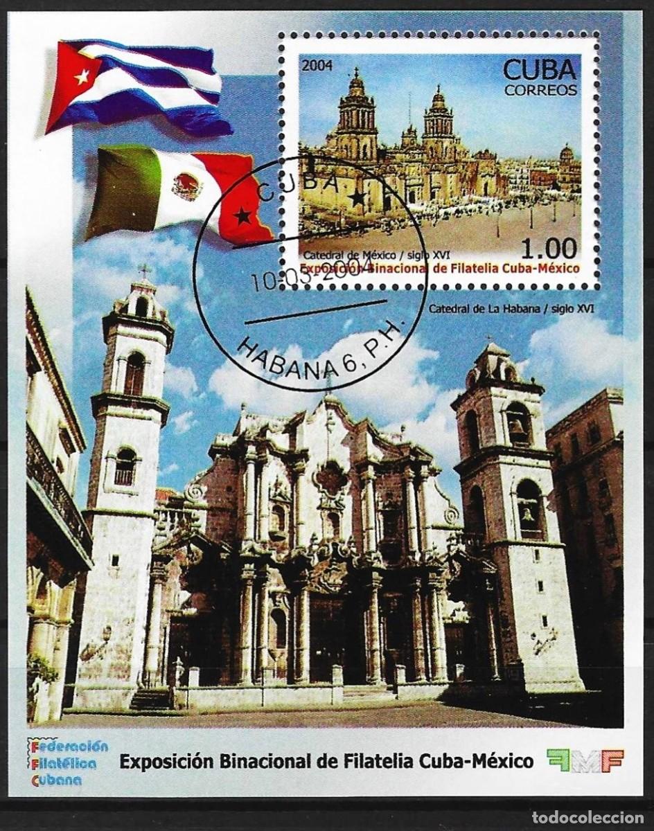 Sellos: Cuba 2004 - Mi BL 188 - YT BF 188 - Exposici&oacute;n filat&eacute;lica : Catedral de Mexico