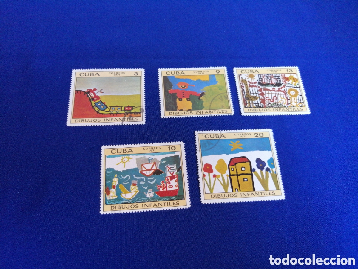 Sellos: CUBA - LOTE PINTURA DIBUJOS INFANTILES SELLO USADO MATASELLADOS
