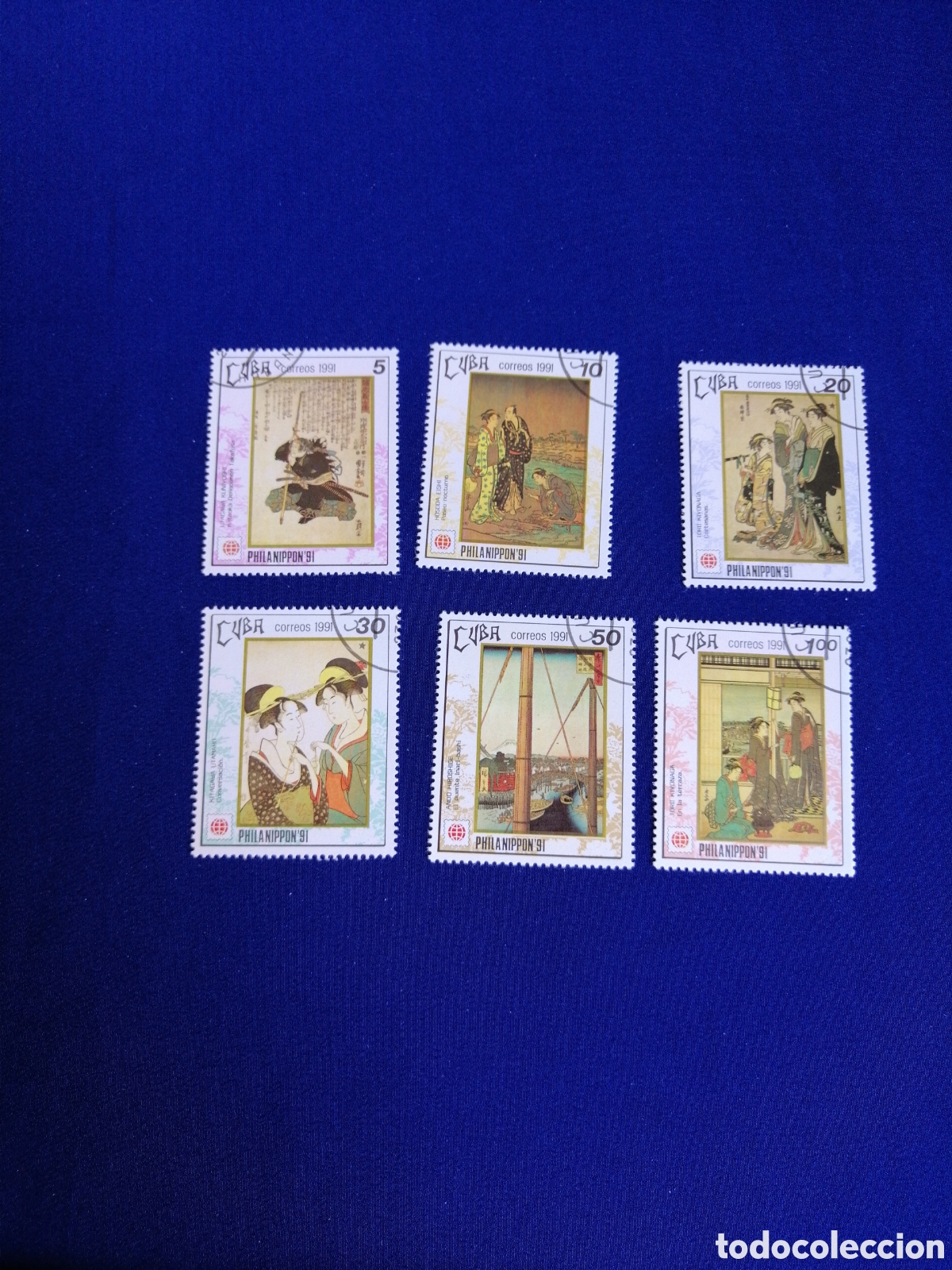 Sellos: CUBA - LOTE PHILQNIPPON 91 JAP&Oacute;N GEISHAS SELLO USADO MATASELLADOS