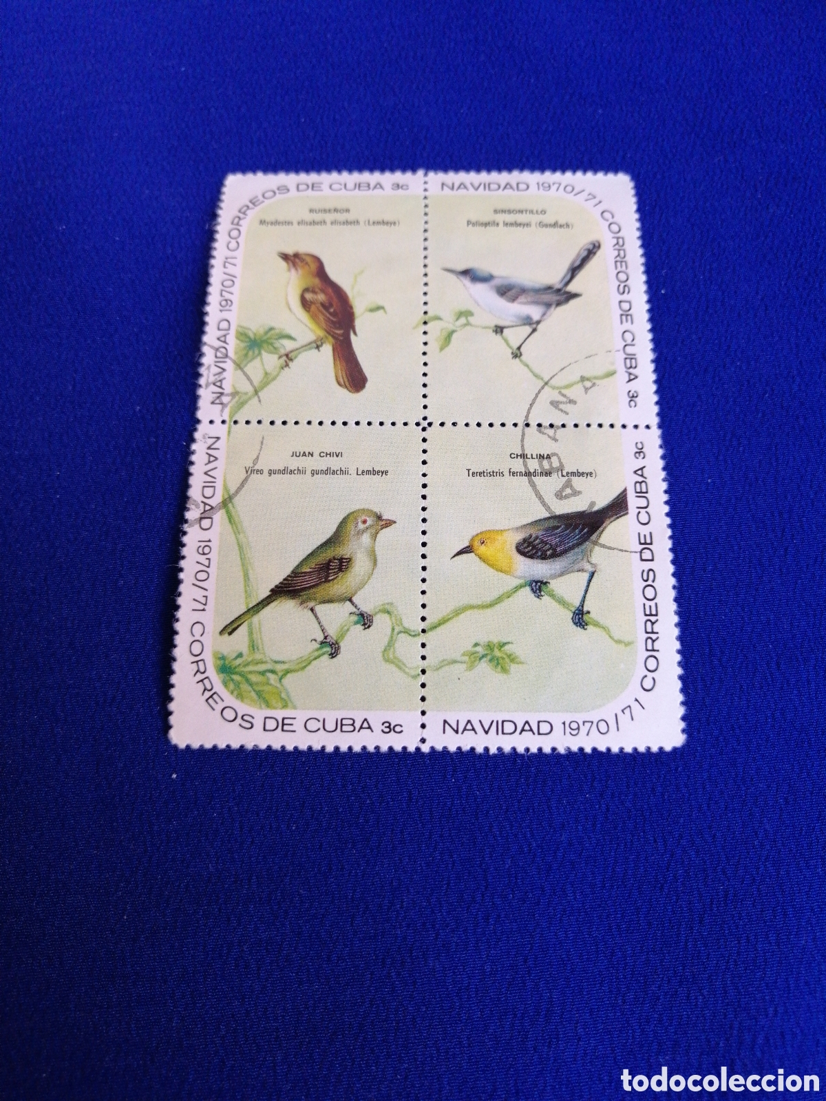 Sellos: CUBA - LOTE NAVIDAD 1970 - 71 AVES P&Aacute;JAROS SELLO USADO MATASELLADOS