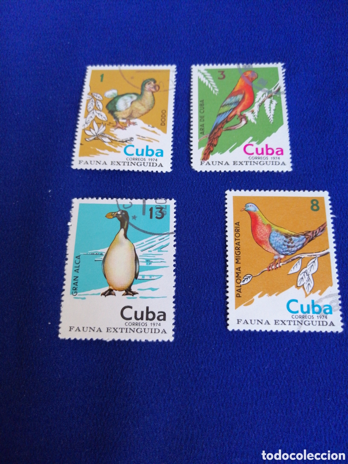 Sellos: CUBA - LOTE FAUNA EXTINGUIDA AVES P&Aacute;JAROS SELLO USADO MATASELLADOS