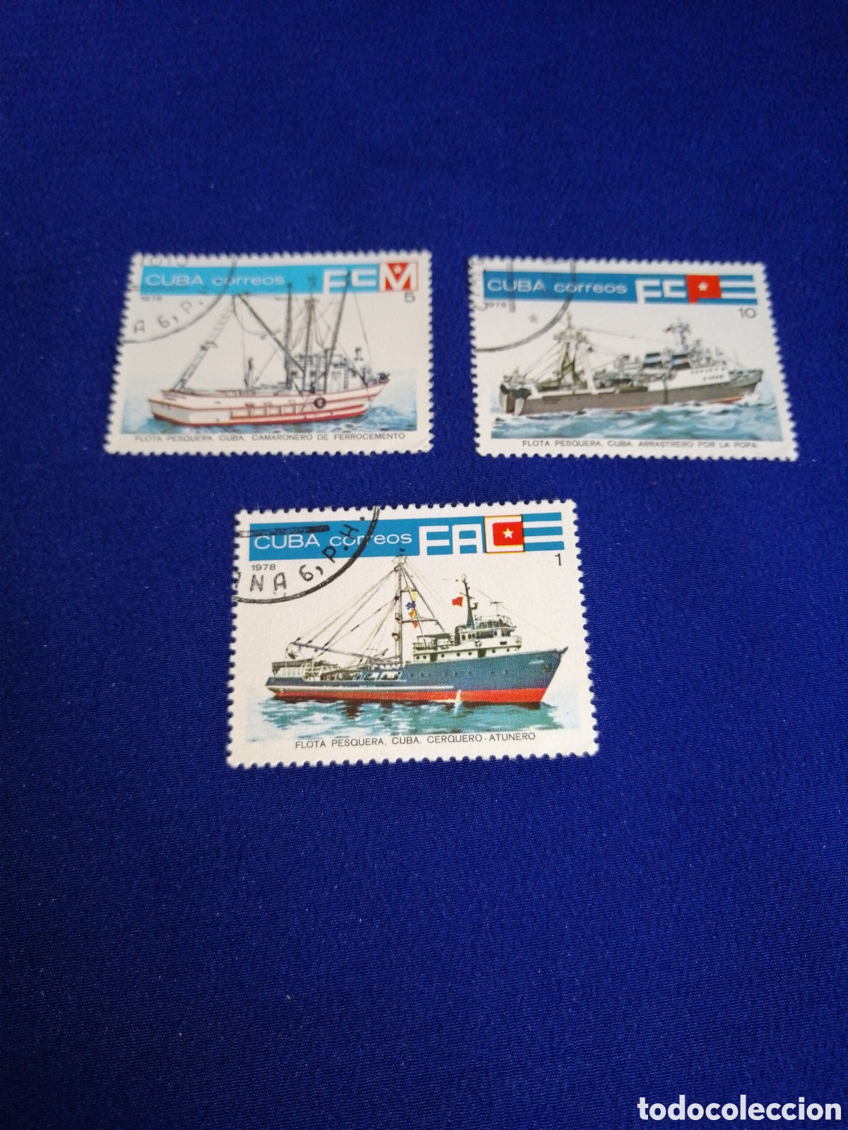 Sellos: CUBA - LOTE BARCOS FLOTS PESQUERA SELLO USADO MATASELLADOS