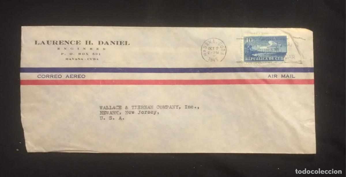 Sellos: TS) 1945 CUBA, SLOGAN CANCELLATION, AIRMAIL, COVER SENT FROM HAVANA TO NEW JERSEY.
