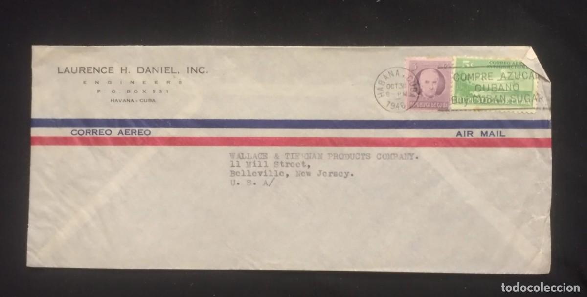 Sellos: TS) 1946 CUBA, SLOGAN CANCELLATION, COVER SENT FROM HAVANA TO NEW JERSEY, AIRMAIL, MULTIPLE STAMPS.