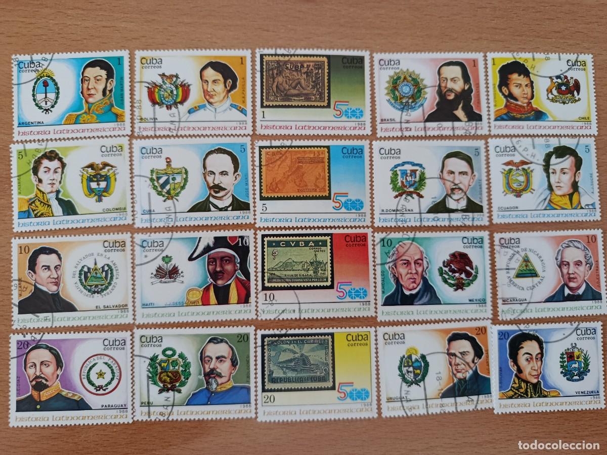 Sellos: Sellos Cuba 1988, Historia Latinoamericana, Patriotas y escudos. edifil 3386/3405