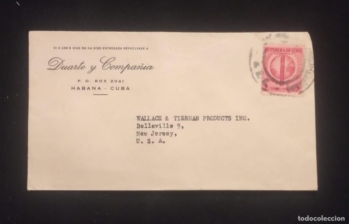 Sellos: TS) CIRCA 1958 CUBA,AIRMAIL, COVER SENT FROM HAVANA TO NEW JERSEY,WITH A GLOBE SHOWING LINES OF LATI