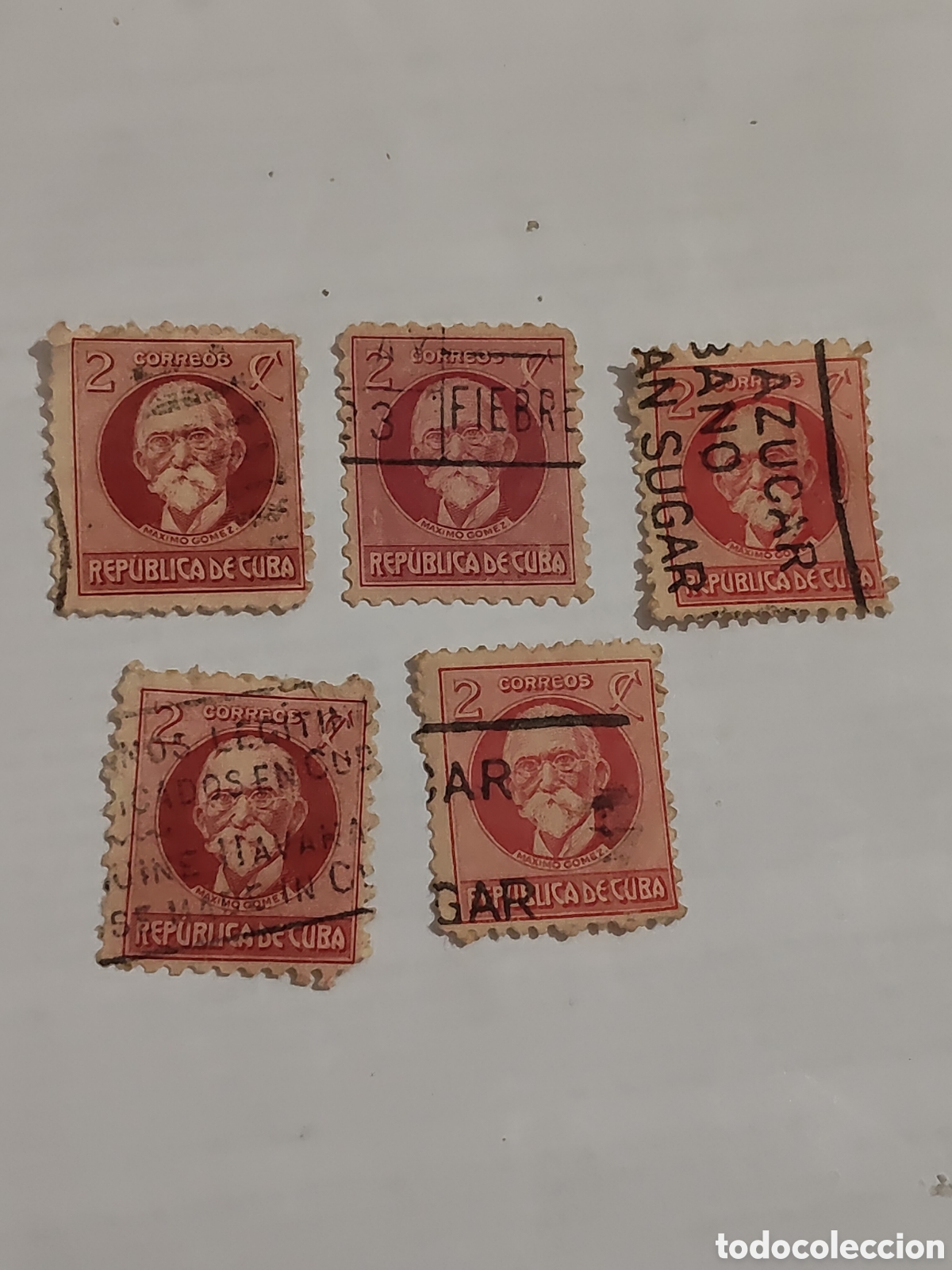 Sellos: 5 sellos de Cuba M&aacute;ximo G&oacute;mez l&iacute;der militar en la Guerra de la Independencia 1917 usado