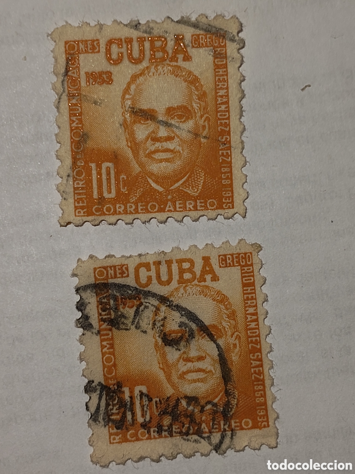 Sellos: 2 Sellos de Cuba Gregorio Hdez Saez personaje hist&oacute;rico 1952 usado