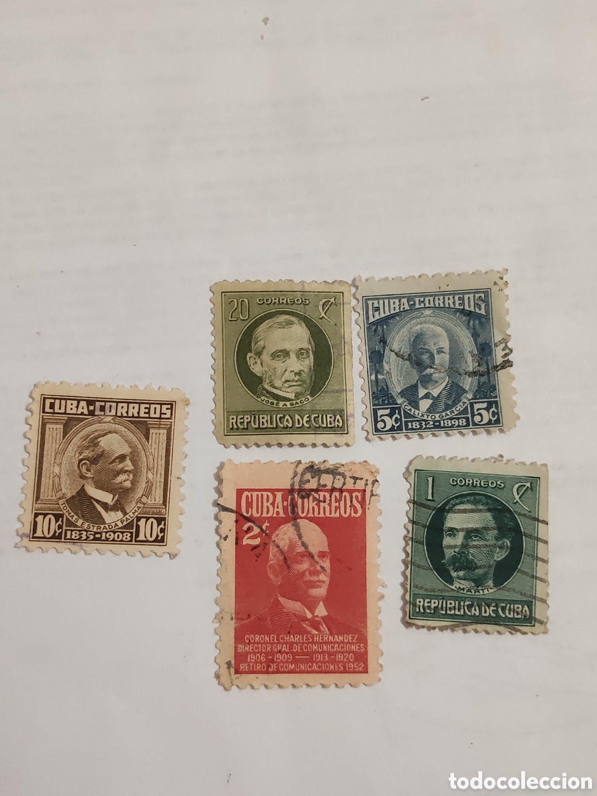 Sellos: 5 sellos antiguos de Cuba personajes hist&oacute;ricos 1917-54