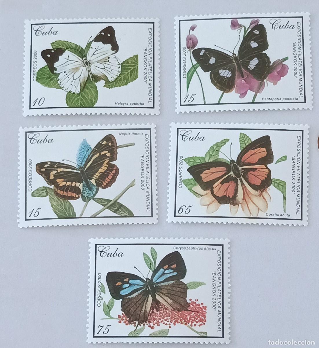 Sellos: Sellos Cuba 2000, Exposici&oacute;n Filat&eacute;lica Mundial Bangkok 2000 Mariposas. Edifil 4405/4409