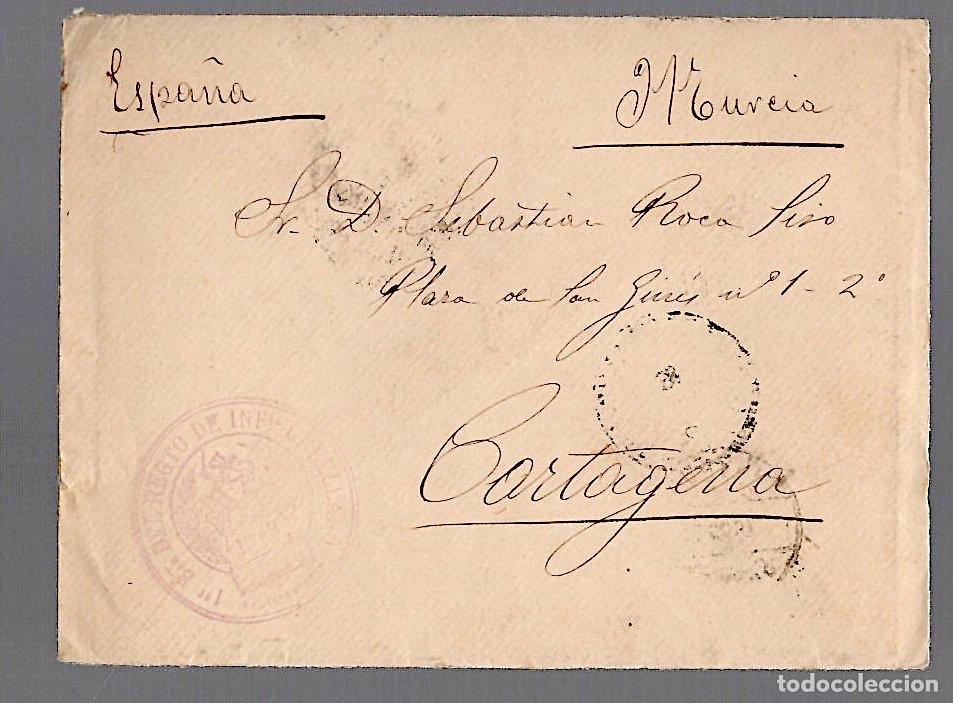 Sellos: SOBRE CIRCULADO DE LA HABANA A CARTAGENA SELLO 1&ordm; BON DEL REGTO DE INFANTERIA GARELLANO 1897
