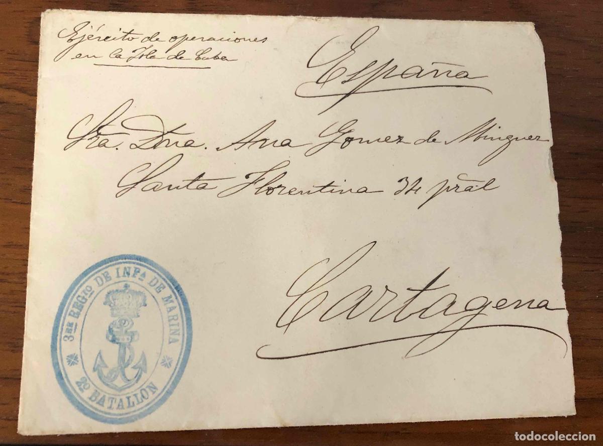 Sellos: SOBRE CIRCULADO A CARTAGENA MARCA 3&ordm; REGTO. DE INFANTERIA DE MARINA 2&ordm; BATALLON, 1896