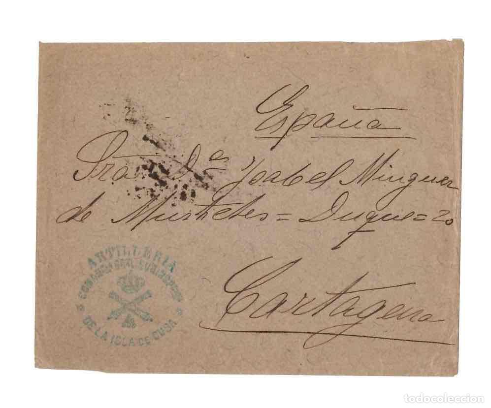 Sellos: SOBRE CIRCULADO A CARTAGENA MARCA ARTILLERIA COMPA&Ntilde;IA GRAL. SUBINSP. ISLA DE CUBA, 1896