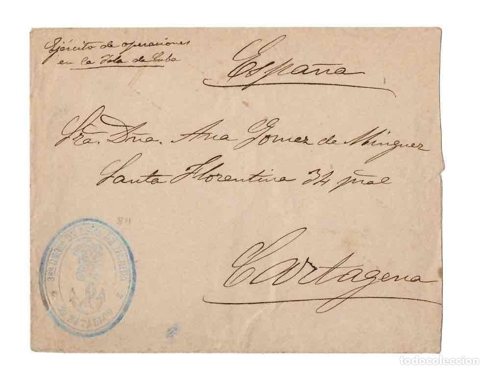 Sellos: SOBRE CIRCULADO A CARTAGENA MARCA 3&ordm; REGTO. DE INFANTERIA DE MARINA 2&ordm; BATALLON, 1896