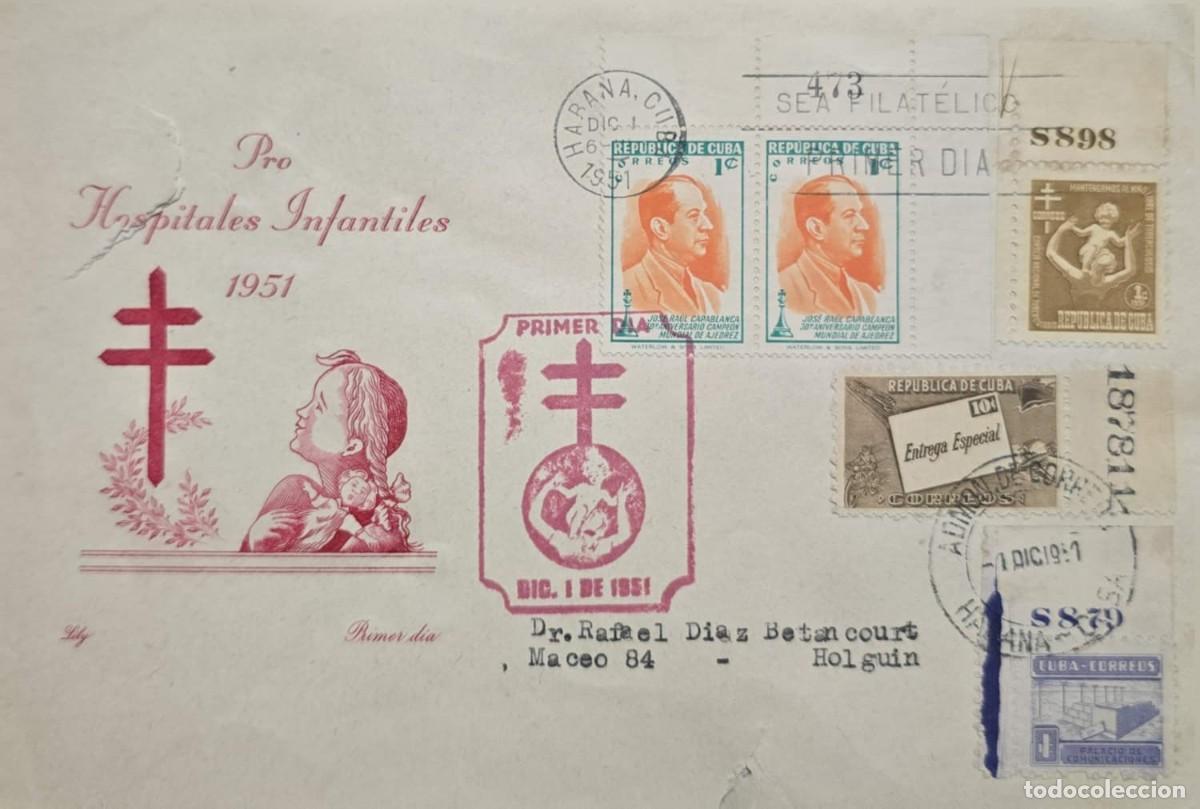 Sellos: O) 1951 CUBA, SPANISH COLONY, PRO HOSPITALES INFANTILES, TUBERCULOSIS, JOSE RAUL CAPABLANCA. - WO