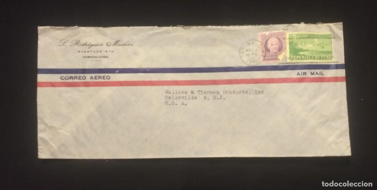 Sellos: TS) 1946 CUBA, AIRMAIL, COVER SENT FROM L. RODRIGUEZ MACHIN IN HAVANA TO NEW JERSEY,WITH THE PHILOSO