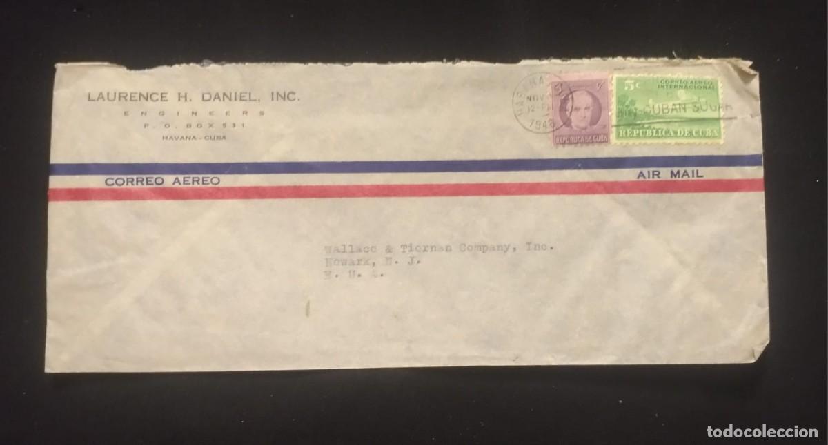 Sellos: TS) 1943 CUBA, AIRMAIL, COVER SENT FROM LA HAVANA TO NEW JERSEY,WITH JOSE DE LA LUZ Y CABALLERO STAM