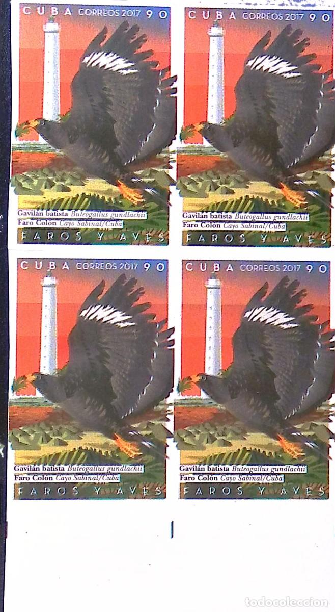 Sellos: MI) 2017 CUBA, DIE PROOF, BLOCK OF 4 STAMPS (LIGHTHOUSES AND BIRDS), IMPERFORATE.