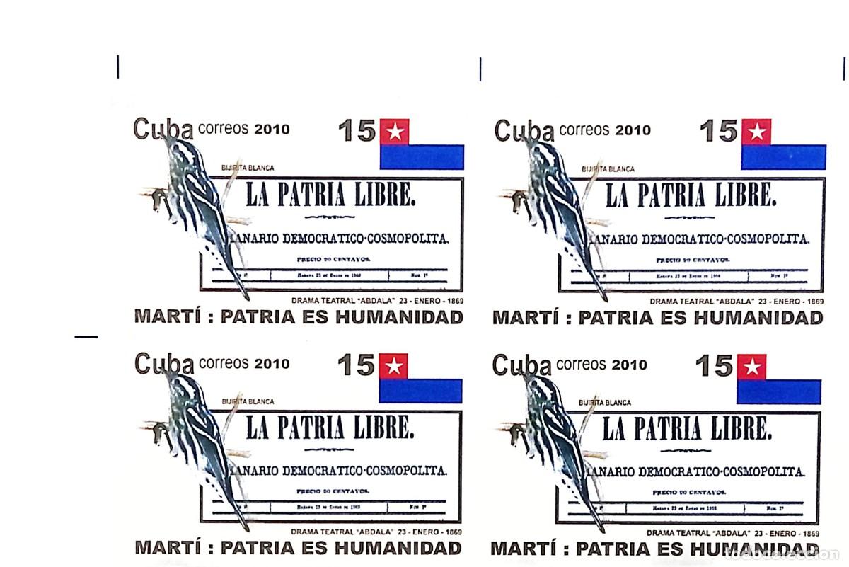 Sellos: MI) 2010 CUBA, DIE PROOF, IMPERFORATE BLOCK OF 4, PAYS TRIBUTE TO CUBAN NATIONAL HERO JOS&Eacute; MART&Iacute;; A