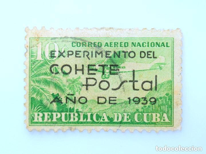 Stamps: Sello Postal CUBA 1939 , 10 centavos, Experimento del cohete postal, Sobreimpreso
