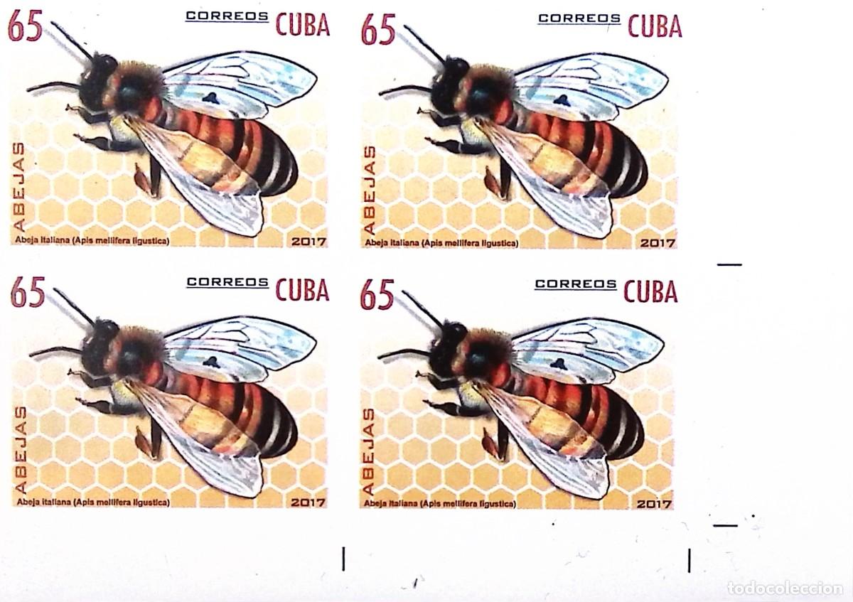 Sellos: MI) 2017 CUBA, DIE PROOF, IMPERFORATE BLOCK OF 4, BEES.