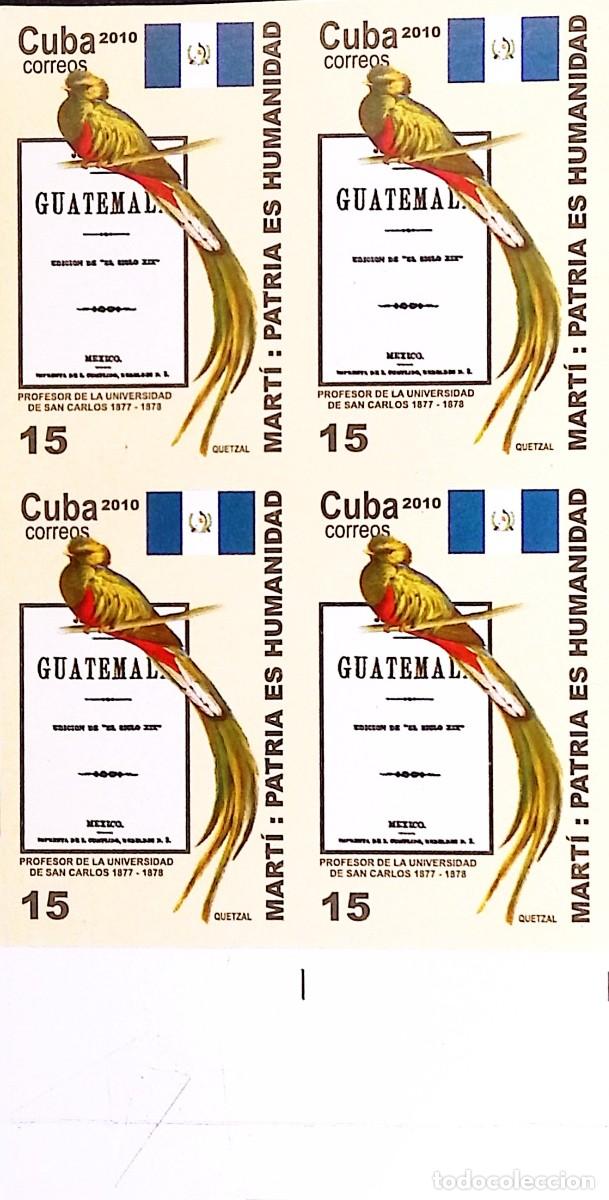 Sellos: MI) 2010 CUBA, DIE PROOF, IMPERFORATE BLOCK OF 4, NATIONAL BIRDS, FLAGS AND HISTORICAL DOCUMENTS, QU