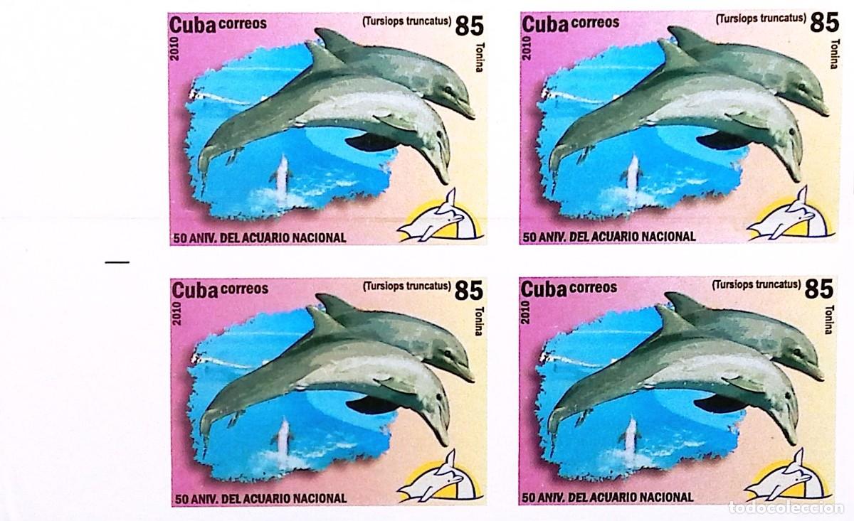 Sellos: MI) 2010 CUBA, DIE PROOF, IMPERFORATE BLOCK OF 4, 50TH ANNIVERSARY OF THE NATIONAL AQUARIUM, BOTTLEN