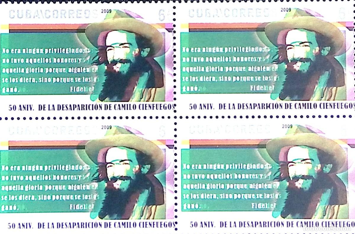 Sellos: MI) 2009 CUBA, DIE PROOF, BLOCK OF 4 WITH COLOR SHIFT ERROR, ANNIVERSARY OF THE DISAPPEARANCE OF CAM