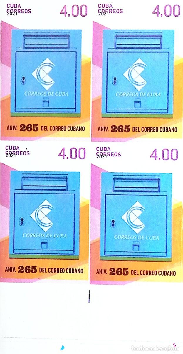 Sellos: MI) 2021 CUBA, DIE PROOF, BLOCK OF 4, IMPERFORATE, ANNIVERSARY OF THE CUBAN POST OFFICE, CONTEMPORAR