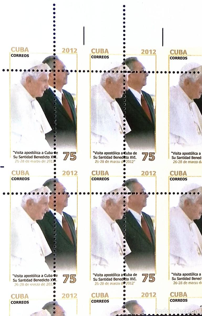Sellos: MI) 2012 CUBA, DIE PROOF, BLOCK OF 4, PERFORATION SHIFT ERROR VARIETY, APOSTOLIC VISIT OF HIS HOLINE