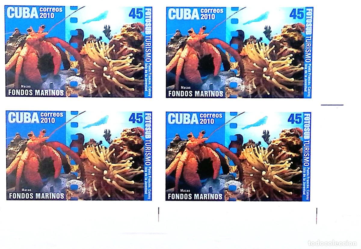 Sellos: MI) 2010 CUBA, DIE PROOF, BLOCK OF 4, IMPERFORATE, MARINE LIFE AND TOURISM THEME, HERMIT CRAB, MNH