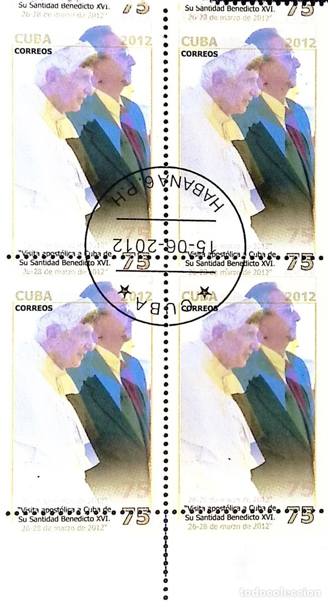 Sellos: MI) 2012 CUBA, DIE PROOF, BLOCK OF 4, PERFORATION VARIETY ERROR, APOSTOLIC VISIT OF HIS HOLINESS BEN