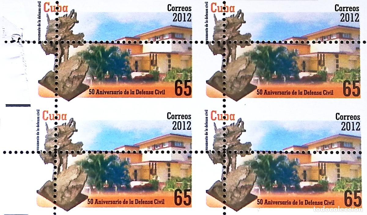 Sellos: MI) 2012 CUBA, DIE PROOF, BLOCK OF 4, PERFORATION VARIETY, CIVIL DEFENSE ANNIVERSARY, NATIONAL CIVIL